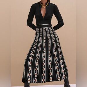 ME + EM Half Zip Knit Maxi Dress In Black Jacquard Knit - Women's Size 4 - NWT